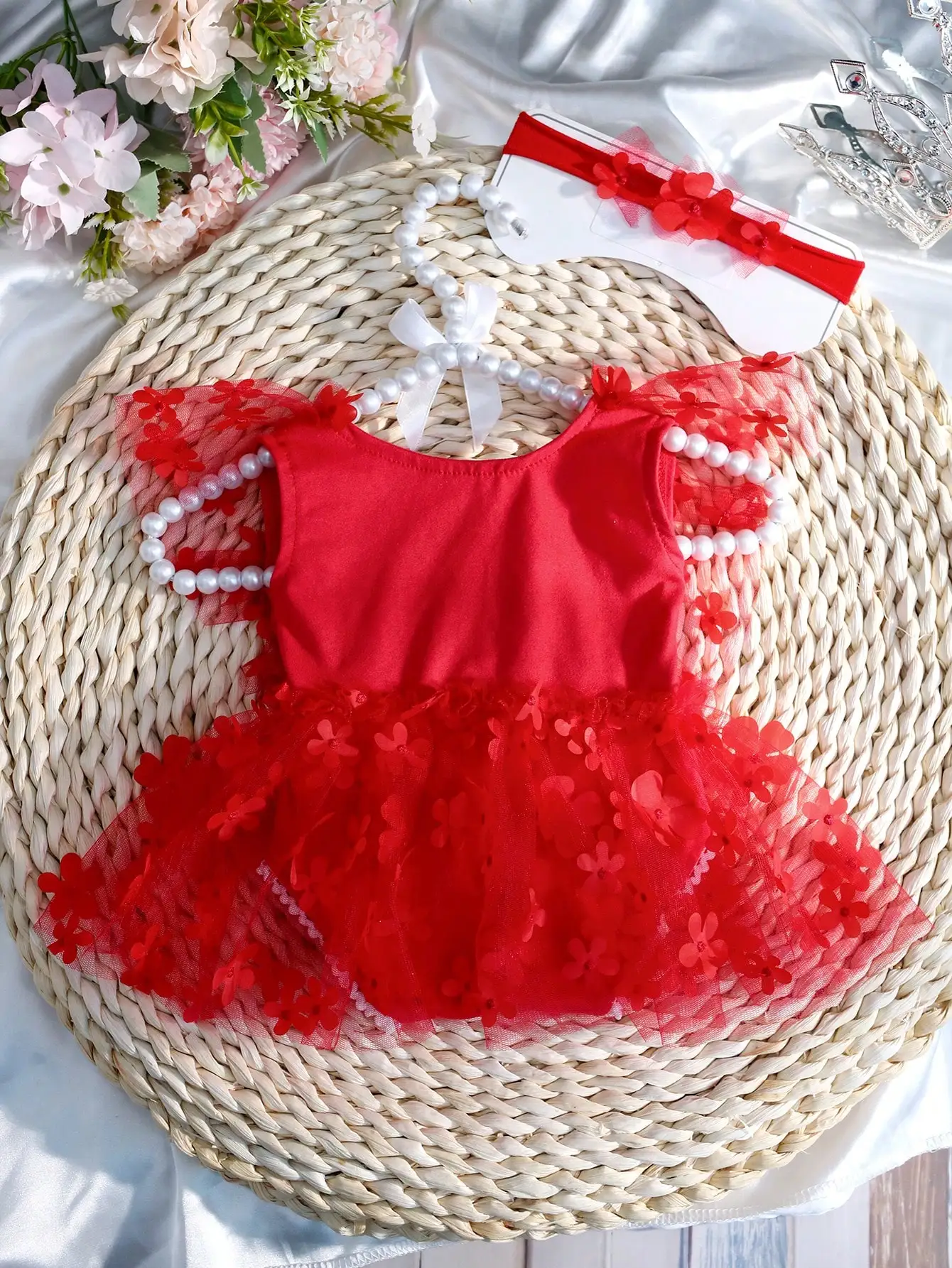 Ylsteed 2-teiliges Set für Neugeborene, Mädchen, Fotografie-Outfits, Stickerei, Blumen-Strampler mit Stirnband, Baby-Fotoshooting-Kleidung – Detail 28