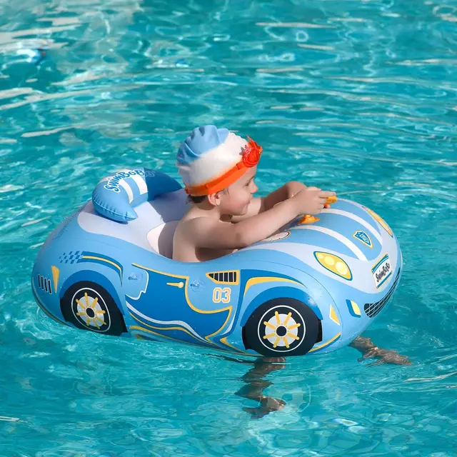 Swimbobo Toddler Pool Float Inflatable Car Baby Swim Float with Adjustable Sun Canopy and Safety Seat Pool Toys for Kids 4