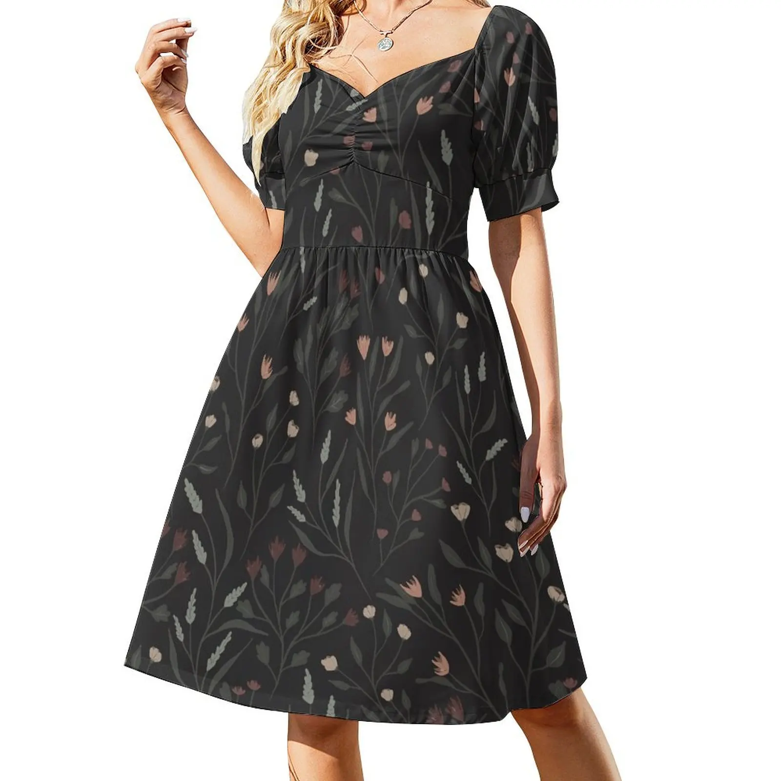 thumbnail image 1 of Vestido de manga corta con jardín de flores Vestido largo mujer trajes de verano para mujer Vestido, 1 of 7
