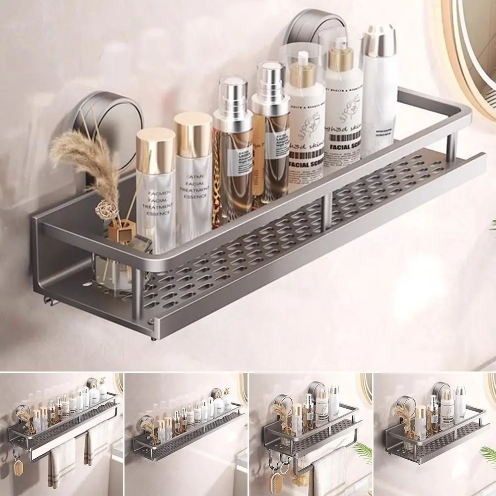 Multifunctional Aluminum Bathroom Shelf Suction Cup No Drilling Wall Shampoo Holder Shower Organizer Shelf 4