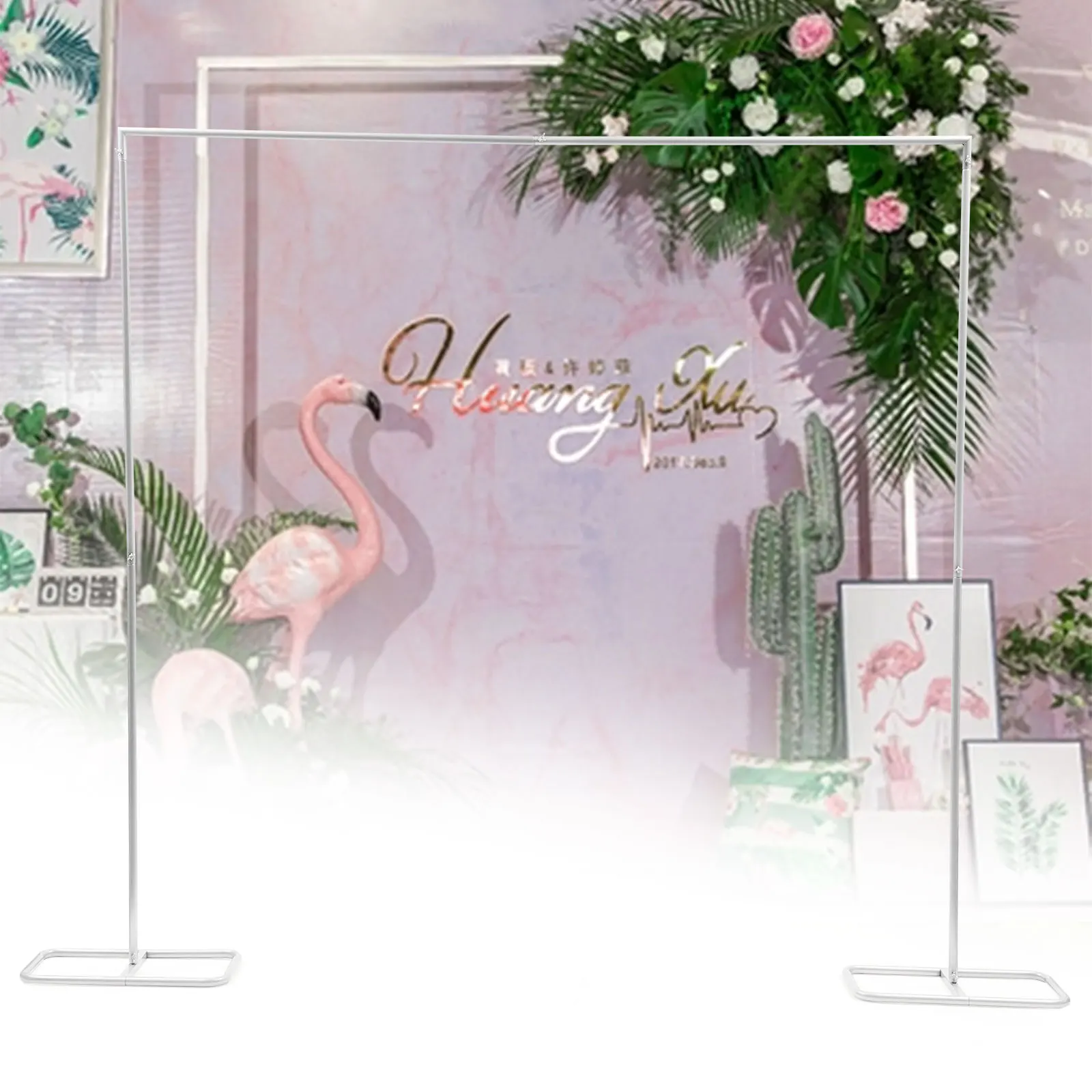 2 * 2.1M Balloon Arch Stand White Metal Ballon Arch Holder Stand Kit Square Iron Wedding Stand, Background Decoration, Suitable