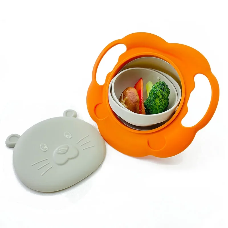Cute Cartoon Gyro Bowl Practical Design Rotary Balance Novelty 360Rotate Spill-Proof Solid Feeding Dishes