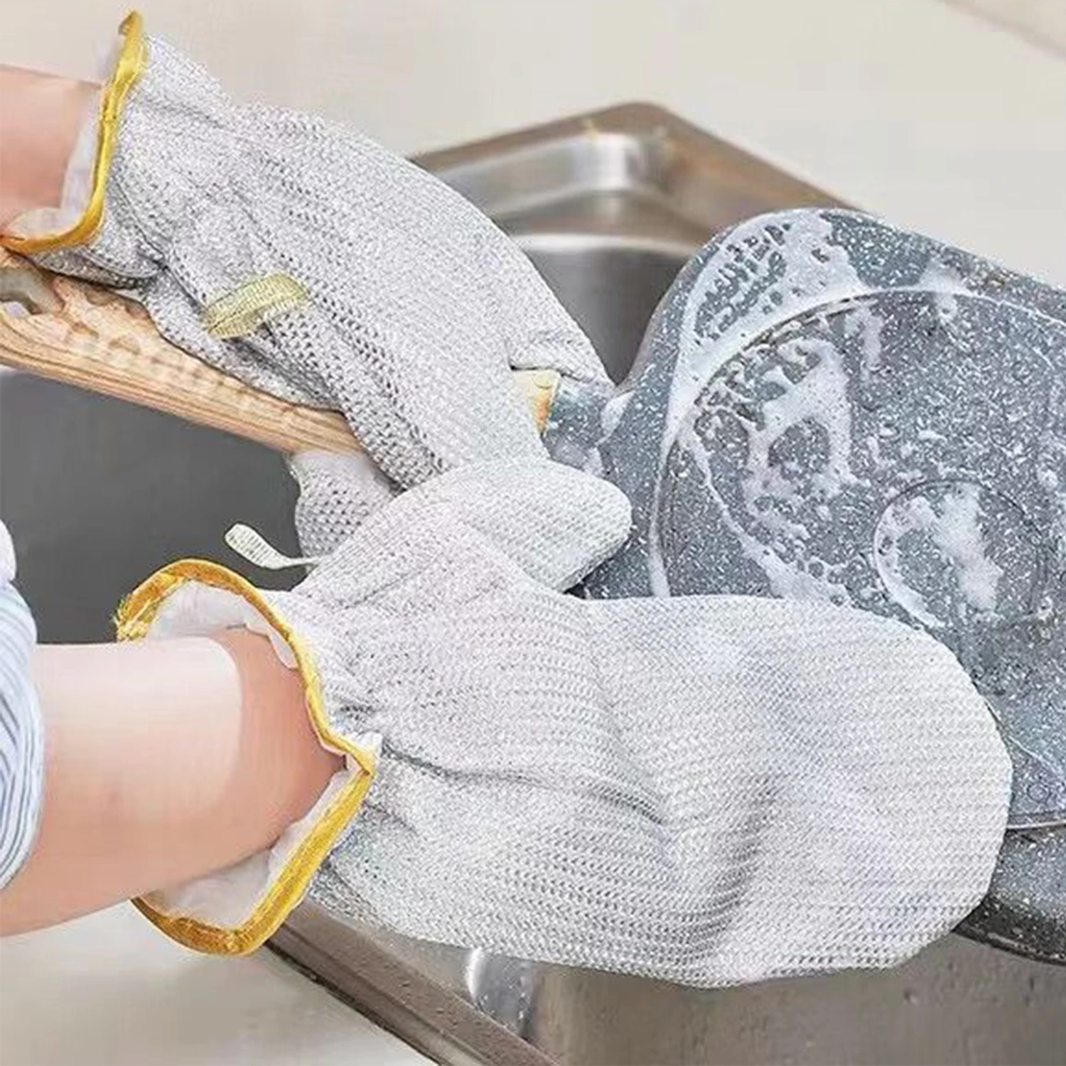 Housework Cleaning Gloves Steel Wire Ball Dish Washing Gloves Kitchen Dishcloth Dishwashing Cleaning Cloth Tools