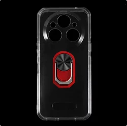 Enhanced 6.58 Soft TPU Silicone Case with Back Finger Ring and Bracket Phone Cover for Oukitel WP62 (Transparent C Red)