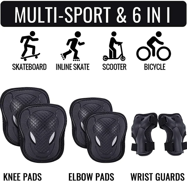 6Pcs/Set Teens & Adult Knee Pads Elbow Pads Wrist Guards Protective Gear Set for Roller Skating, Skateboarding, Cycling Sports 2