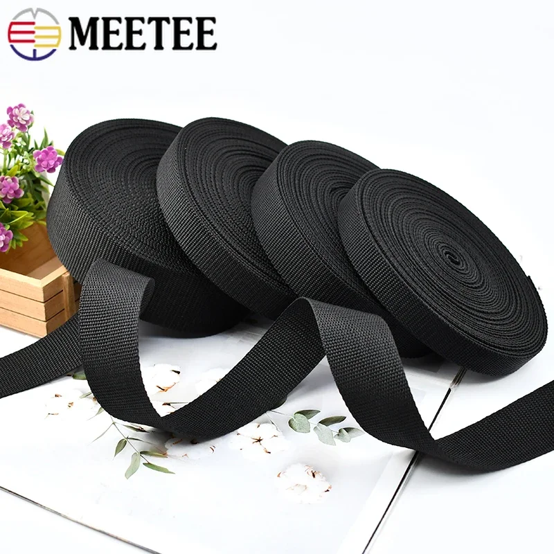 5/10/20M Meetee 20-50mm 나일론 웨빙 테이프 Balck 2mm 두꺼운 배낭 스트랩 리본 안전 벨트 슬링 바느질 트리밍 밴드 액세서리
