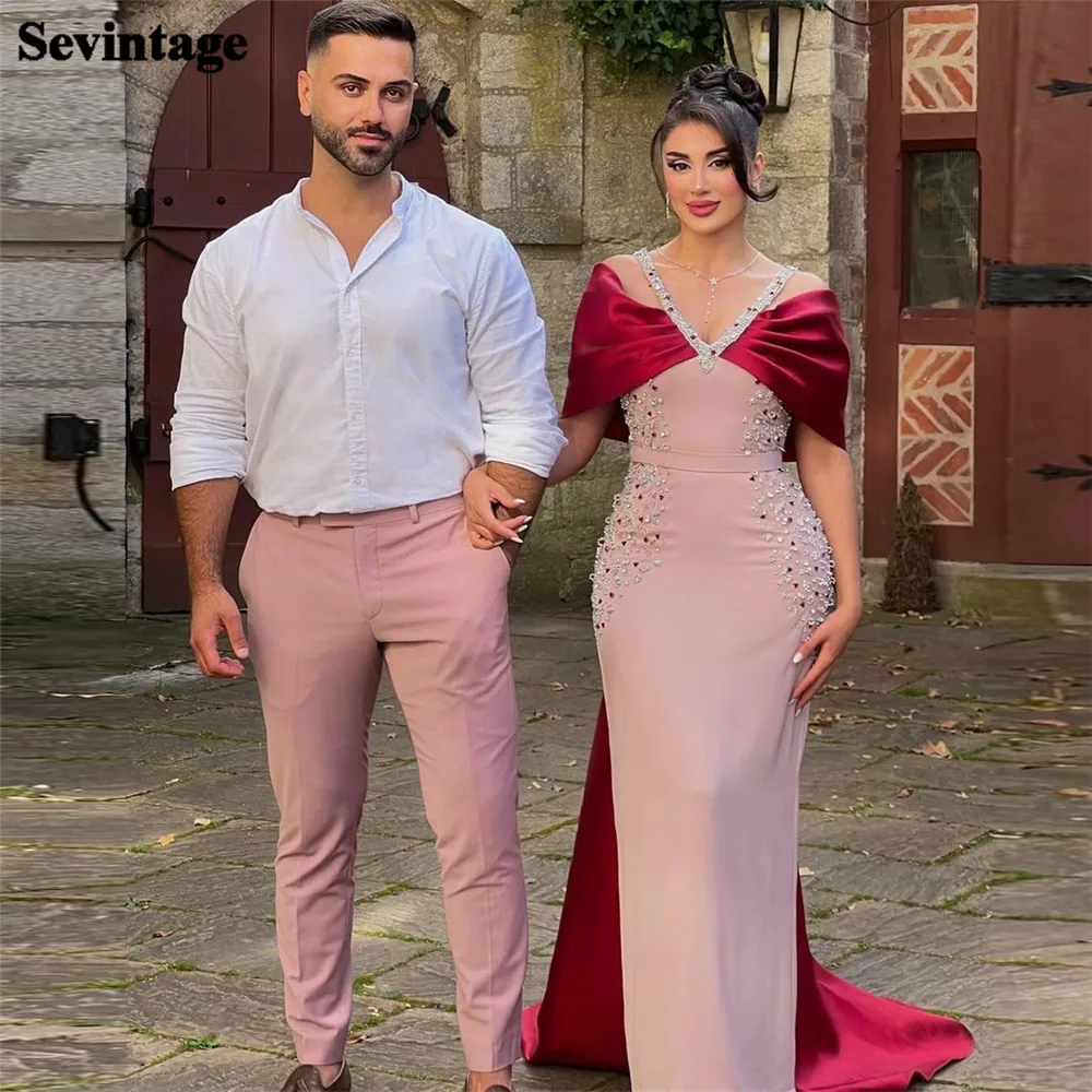 

Sevintage Ash Pink Red Saudi Arabic Mermaid Evening Dresses Spaghetti Strap Formal Women Prom Gown Special Occasion Dress 2023