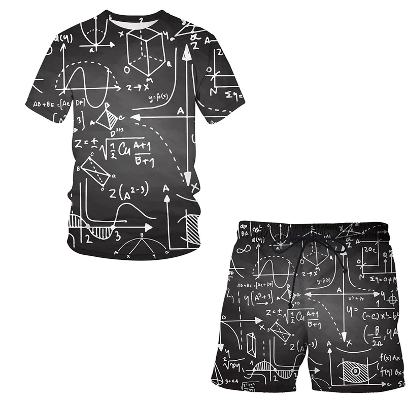 

Latest men sports suit 3D Print mathematical formula mens sets Summer breathable two-piece O-neck casual t-shirt shorts clothing