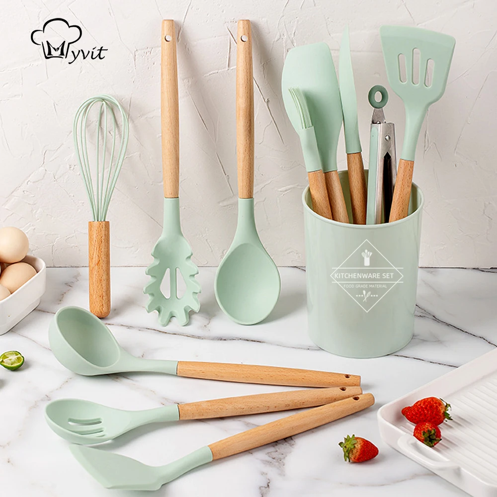 Set De Cucharones Y Utensilios De Silicona Para Cocina Verde 12PCS UNIVERSAL
