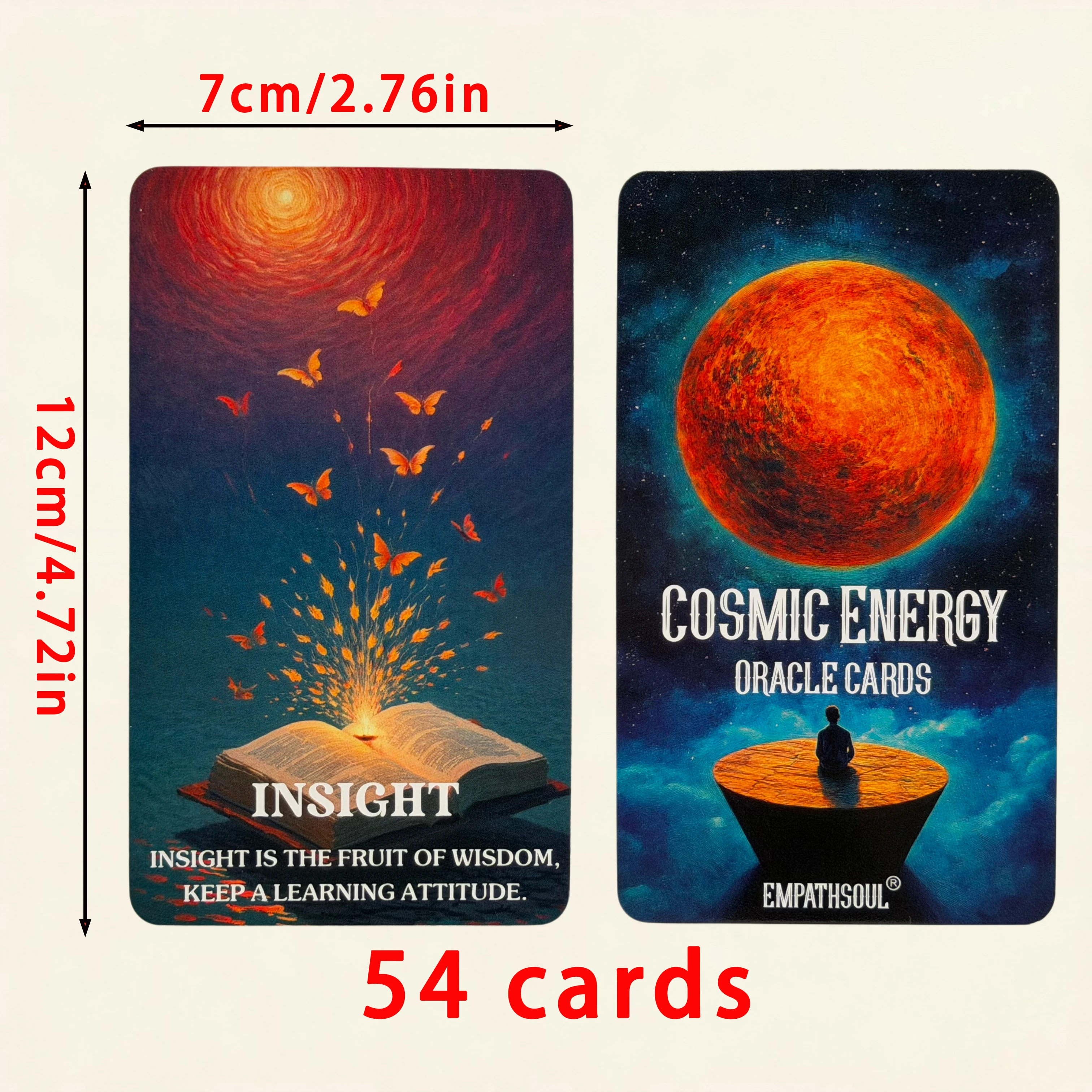 54개의 영어 코스믹 에너지 오라클 카드, 타로 시리즈, 영적 지도 점술 카드, 크기 12×7cm / 4.72×2.76인치