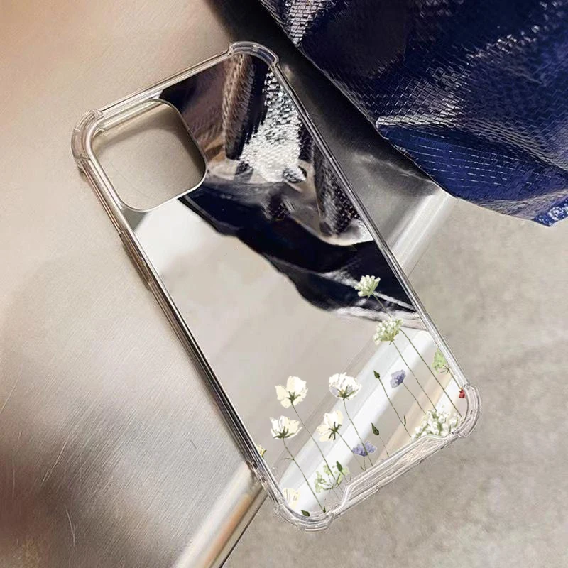 Acrylic Flower Mirror Shockproof Phone Case with Silicone Cover