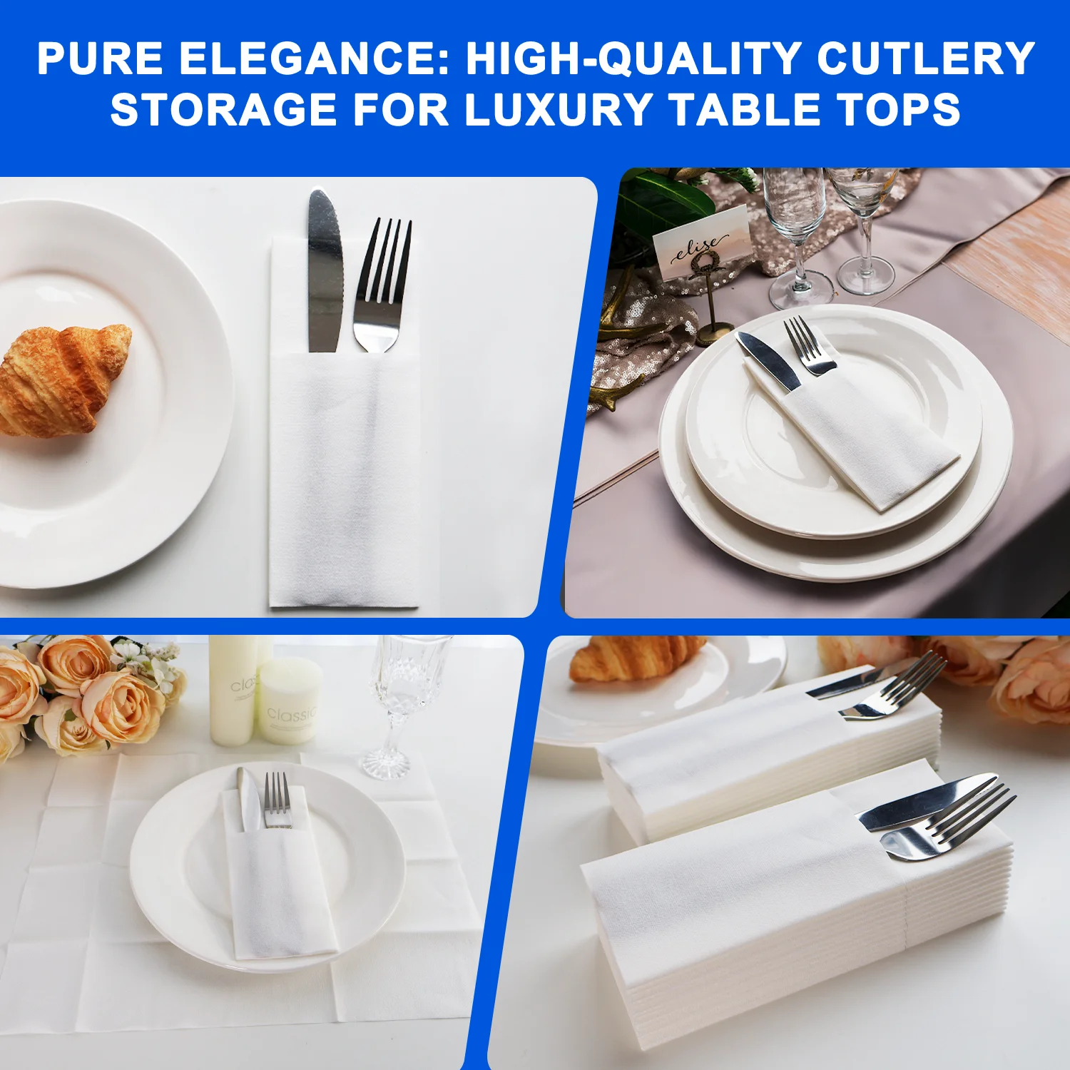 Servilletas de bolsillo desechables blancas para cubiertos, 13x15,75  pulgadas, 50 unidades. Prefoliado ecológico para cubiertos, bodas, fiestas  y eventos - AliExpress, image size:1500x1500