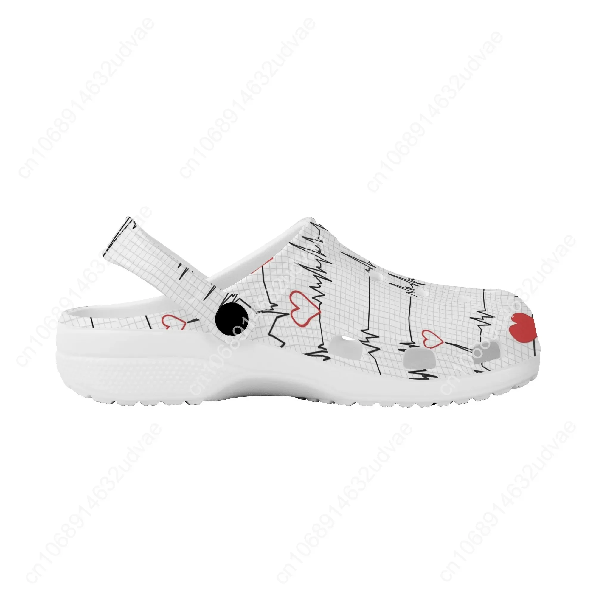 ECG Pattern Non-Slip Clogs 2023 Fashion Nursing Slippers Dirty Resistant Hole Shoes Comfortable EVA Sandals Hospital Work Flats