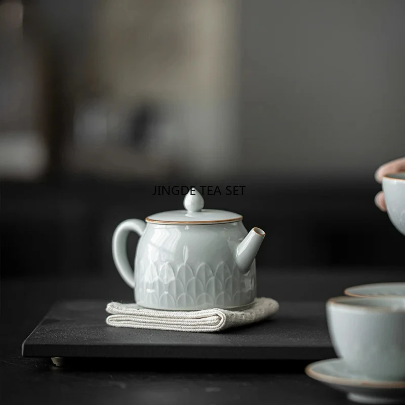 150ml premium handmade embossed lotus petal ceramic teapot home creative relief with filter Kung Fu tea set