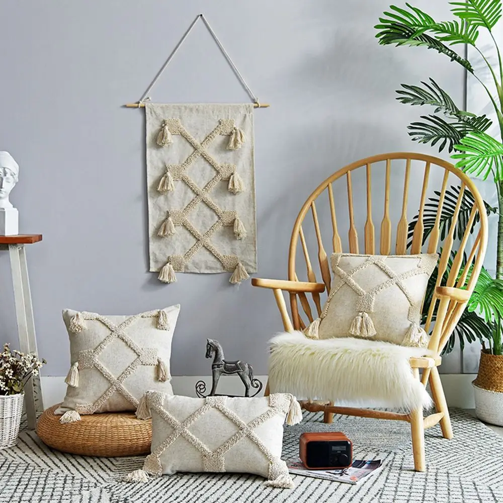 

Handmade Tufted Linen for Living Room Sofa Bed Decoration Bohemian Pillow Cover Pillowcase Cushion Cover Lumbar Pillow