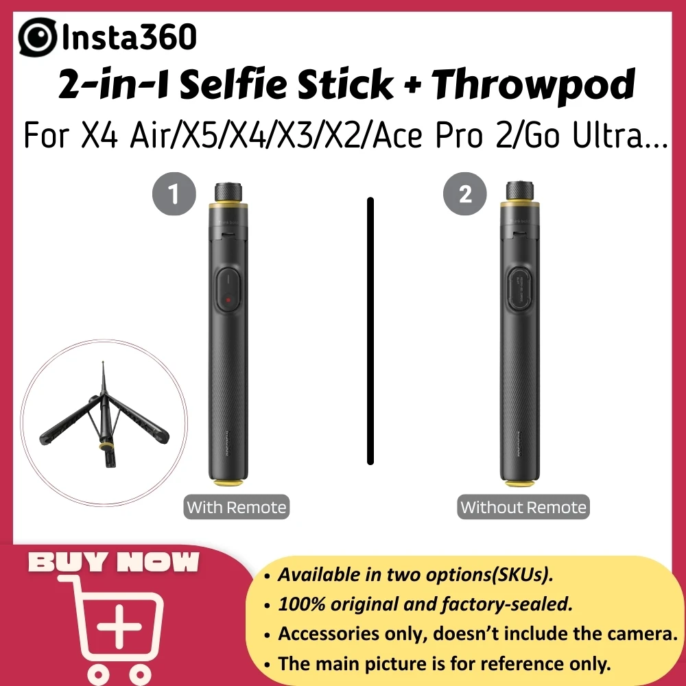 Bâton Selfie Trépied Insta360 2-en-1 1,1m + Télécommande Option