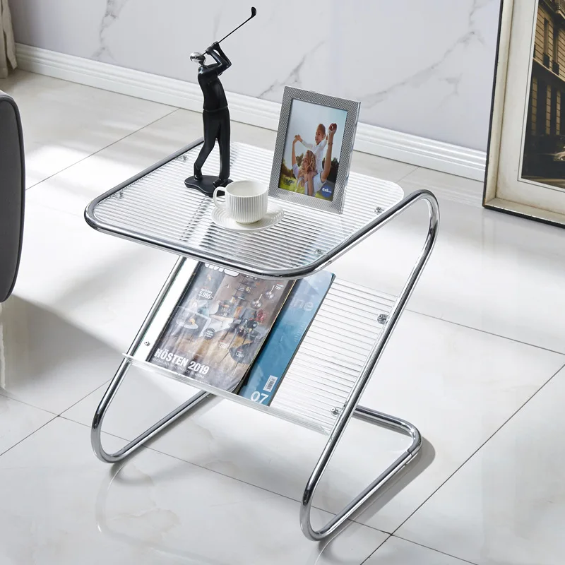 

Net red ins wind small apartment glass transparent shelf side few light luxury medieval coffee table magazine rack