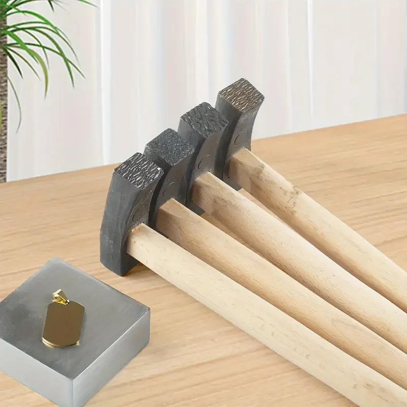 DIY 금속 패턴 성형 망치, 다양한 질감의 사각 헤드와 나무 손잡이, 독특한 ..