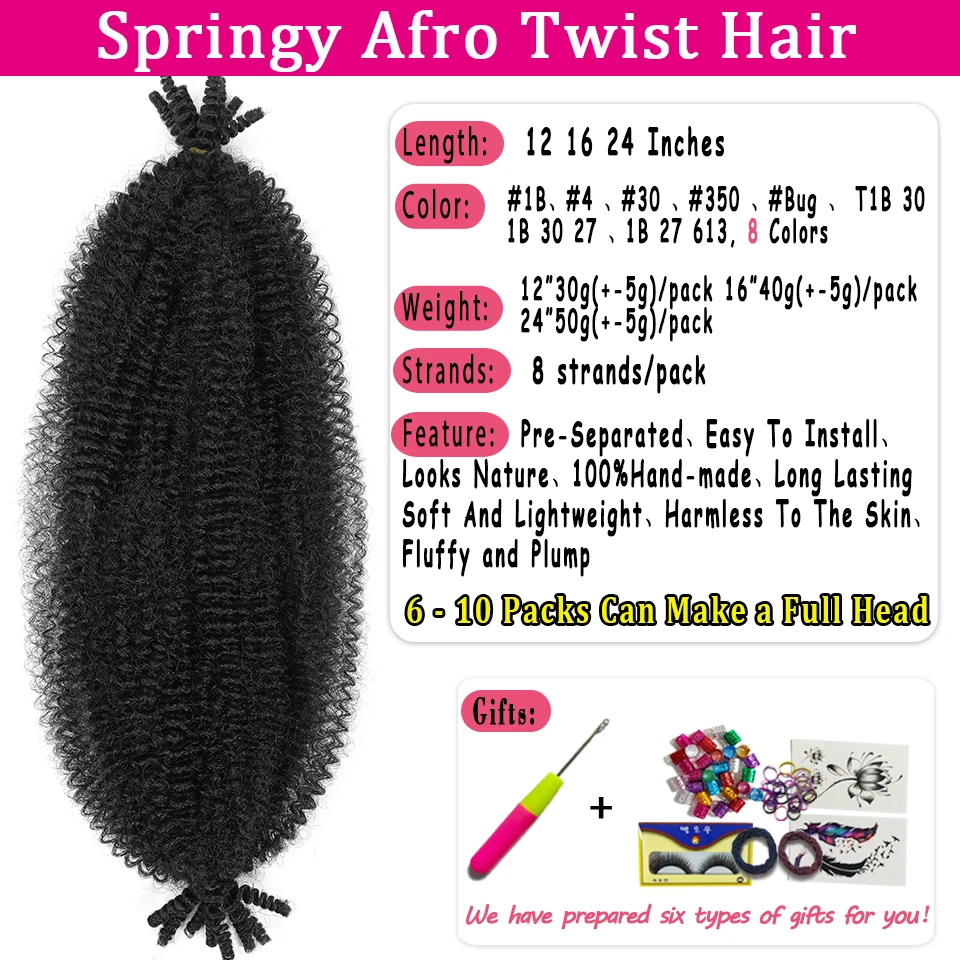 Wakego Springy Afro Twist Hair 12 16 24 Inch Marley Twists Meches Afro Kinky Twist Hair Extensions For Braids Locs Crochet Hair 2