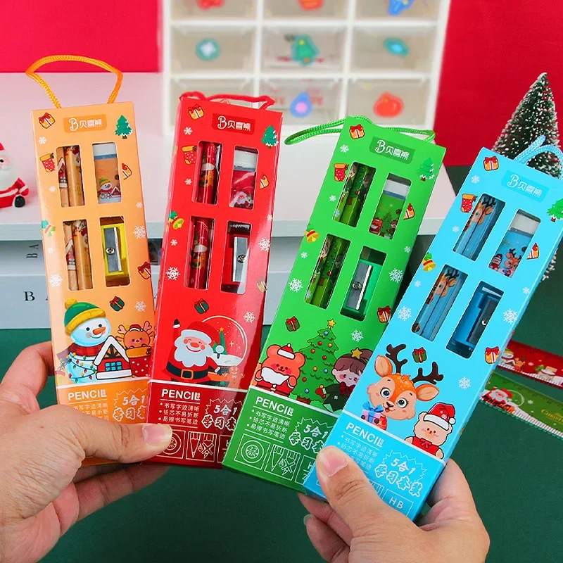 

Children's Christmas Pencils Stationery Portable 5-in-1 Learning Set Gift Box Kindergarten Christmas Birthday Gifts