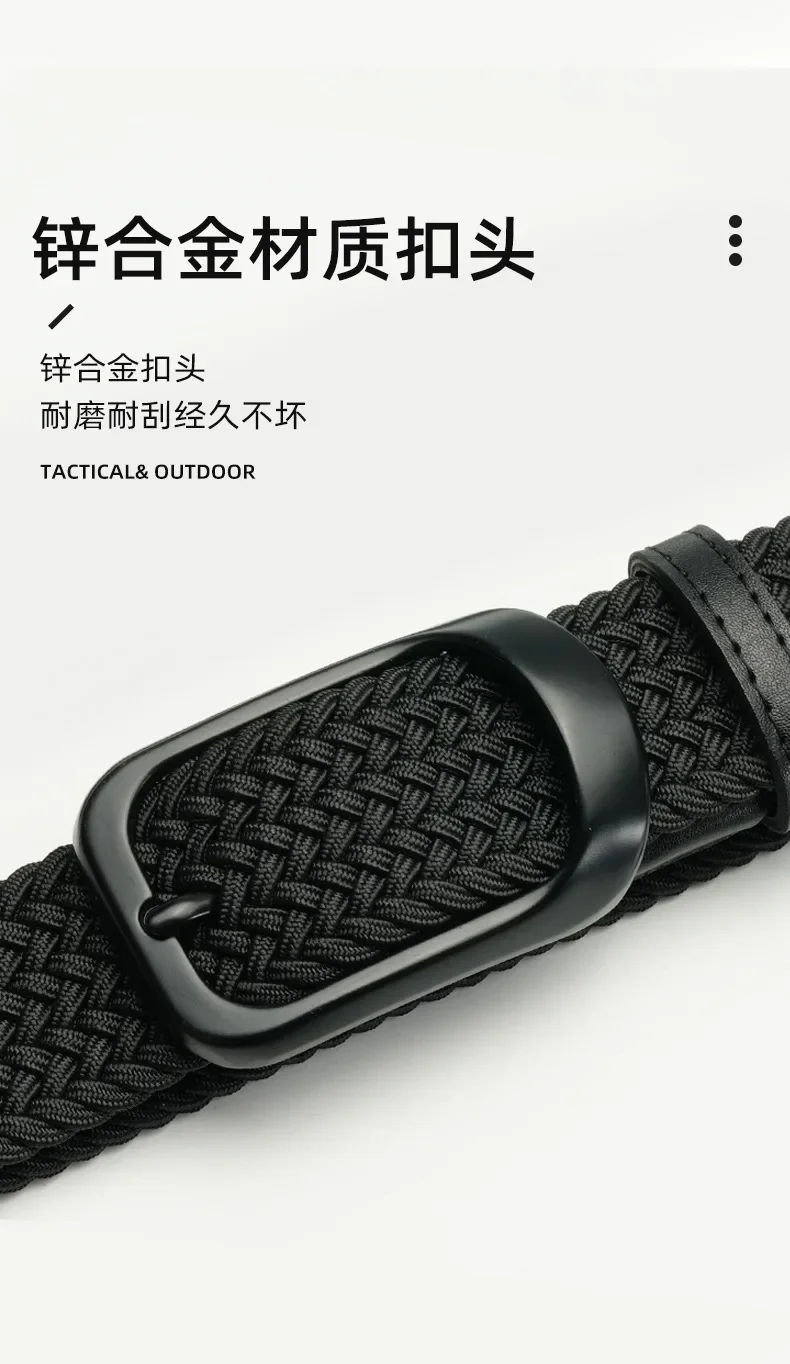 3.4cm Width Man Nylon Belt Elastic Belt Man Stretch Casual Sport Metal Pin Buckle Golf Belt Black Coffee Blue 105 115 125cm