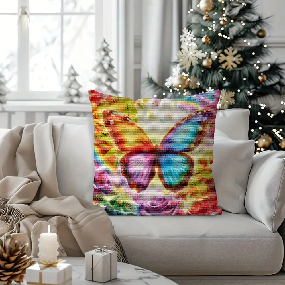 Cross Stitch Kit Butterfly Flower Pillow DMC Threads 11Ct Picture Printed Canvas Bird Animal Sewing Sets Wall Decoration
