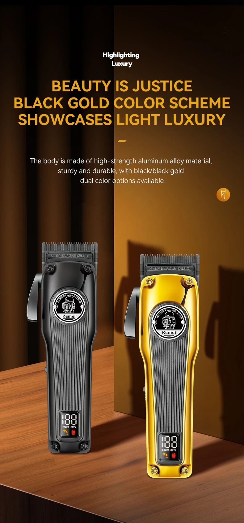 Description Picture 4 of itemKEMEI Professional Man Hair Trimmer ,  Cordless Electric USB Charging LCD Display Barber Hair Cutting Machine  KM-1825