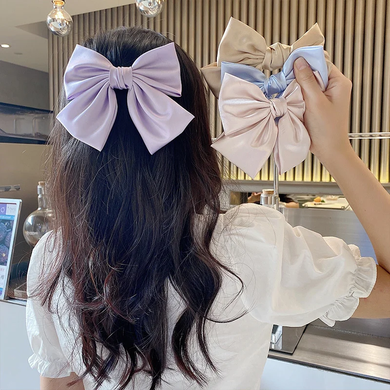 Korean Style Big Bow Hair Clips for Women Girls Back Head Soild Color Fairy Ribbon Hairpin Hair Accessories Ponytail Holder