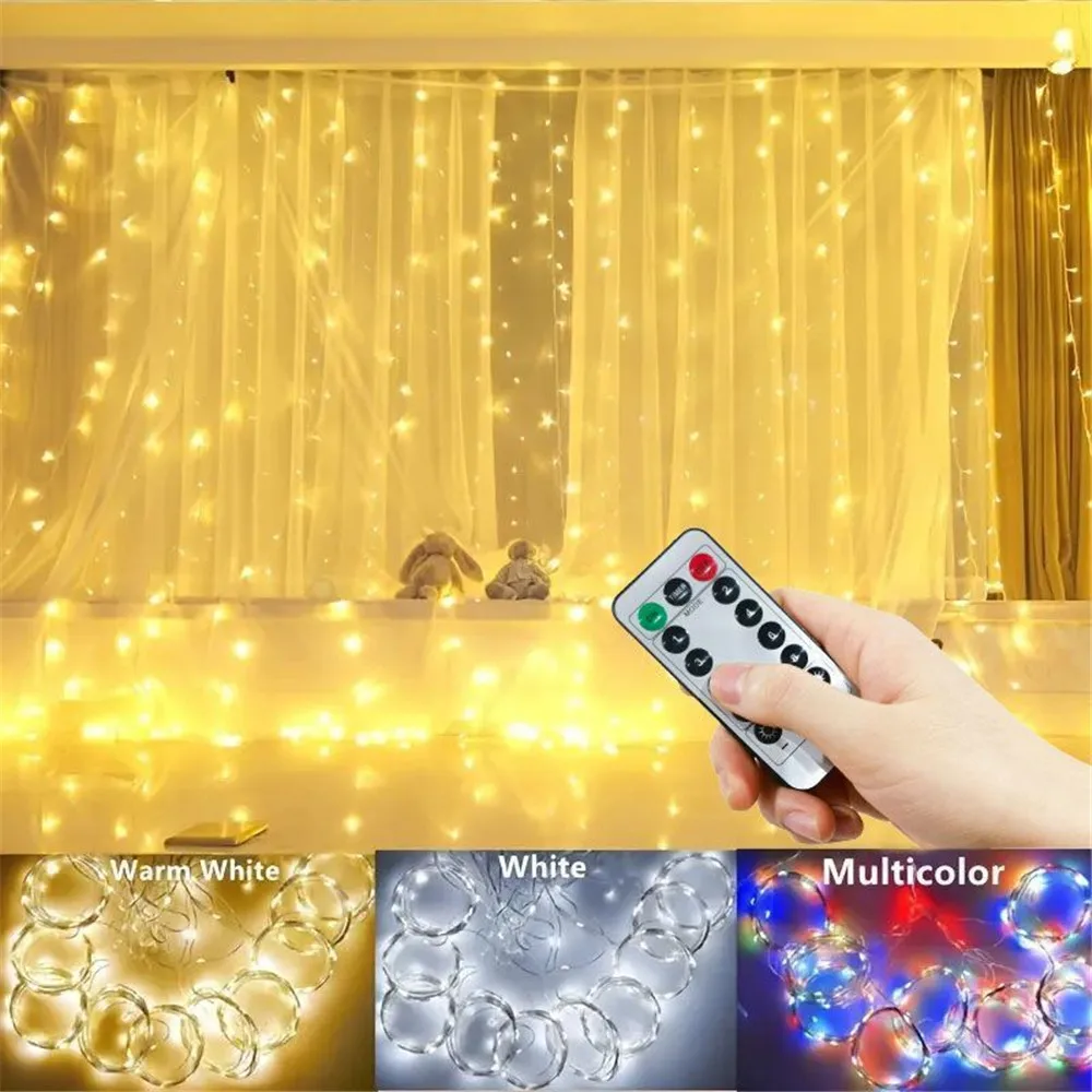 

1pc USB Curtain Fairy Lights,8 Lighting Modes,Indoor/Outdoor Decoration for Christmas Wedding Party Garden Living Room Bedroom