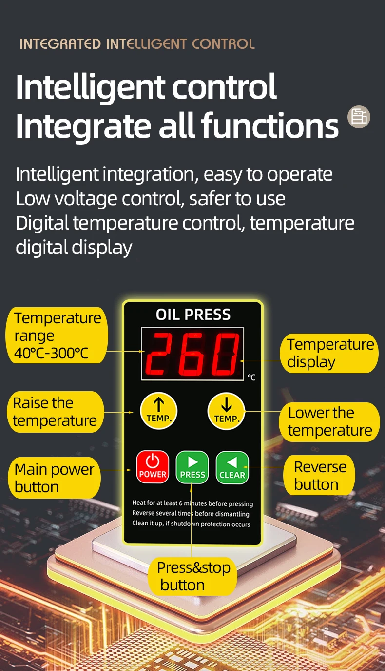 R8S Smart Edelstahl-Ölpresse, tomatische Kalt-/Heißpressmaschine für den Heimgebrauch, Lebensmittelqualität 304, geräuscharmes Design (220 V/110 V) – Detail 7