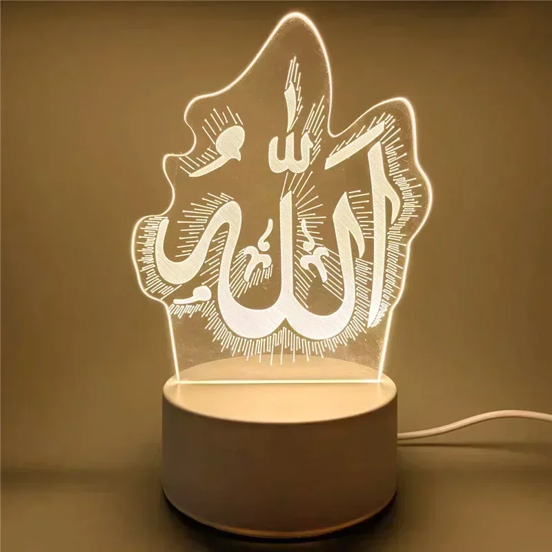 

3D Acrylic Islamic Muslim Ramadan Festival Supplies LED Night Light Home Decor EID Mubarak Ornaments Bedroom Lamp USB Powered