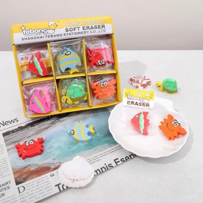 Ellen Brook1 Piece Kawaii Candy Colored Marine Animal Rubber Novelty Eraser Cute Crab Cartoon Stationery Office School Supplies