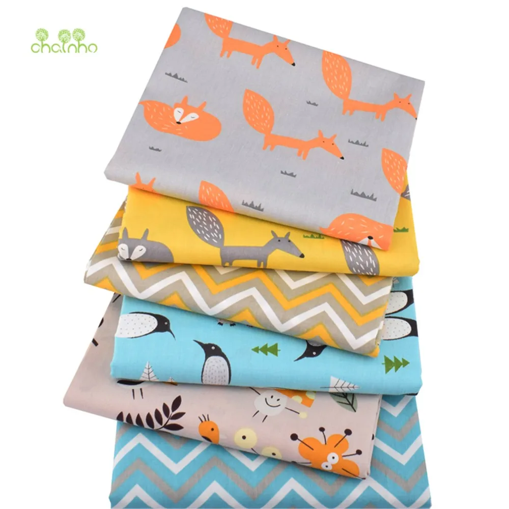 Chainho,Printed Twill Cotton Fabric,Patchwork Cloth,DIY Sewing & Quilting Material,6 Designs,2 Size,Fox & Penguin Series,CC203