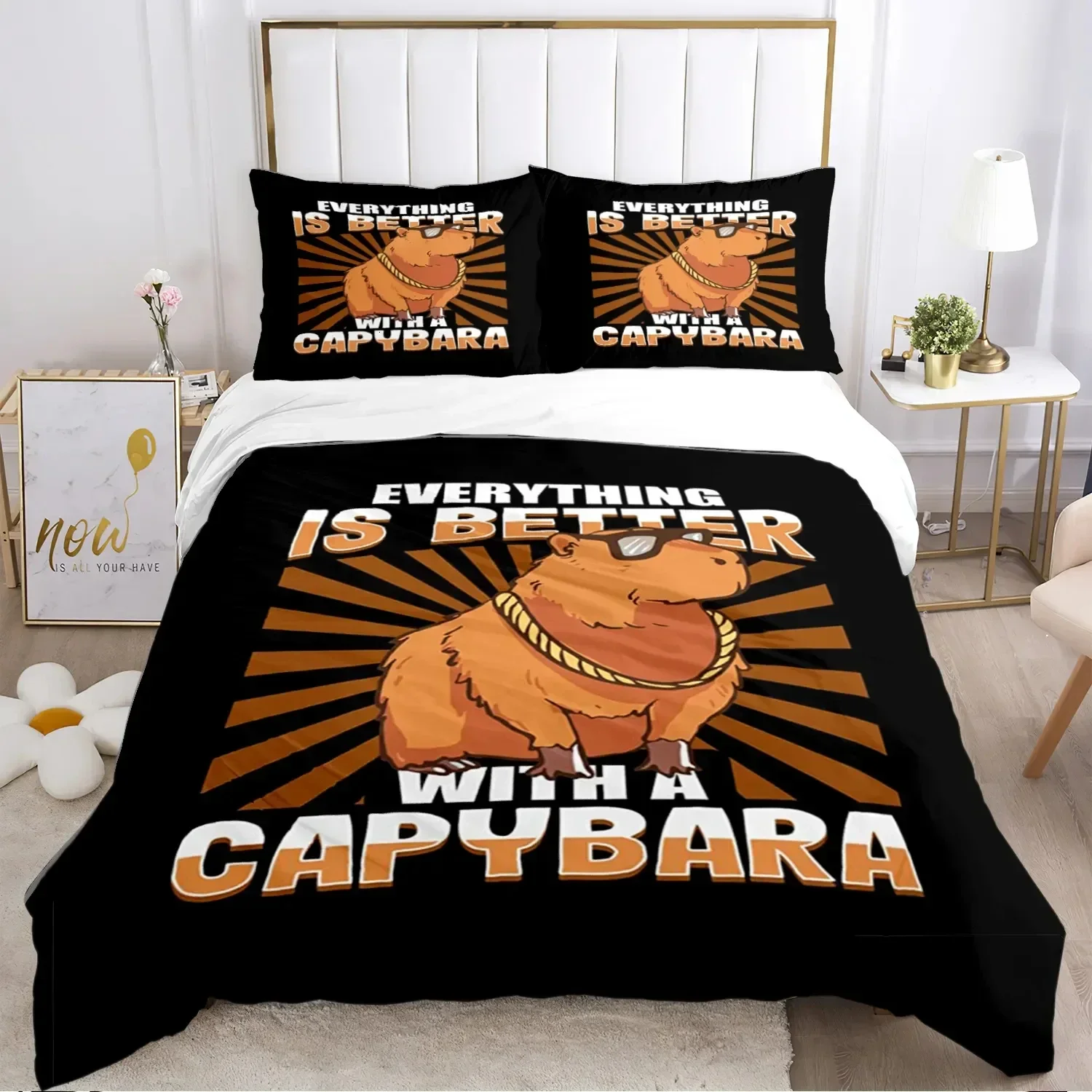 Lustiger Capybara Anime Bettbezug Kawaii Tiere Bettwäsche Set Weicher Bettbezug in voller Größe für Jungen Teenager Schlafzimmerdekoration – Detail 7