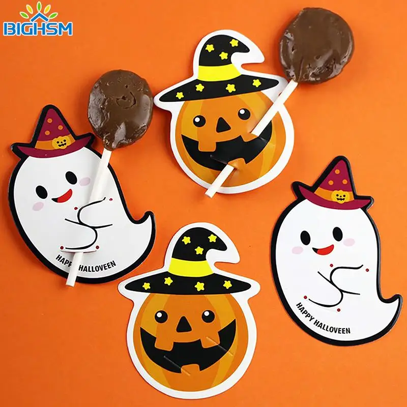 

50Pcs Halloween Candy Package Cards Ghost Pumpkin Lollipop Holder Biscuits Decoration Kids Trick Or Treat Gift Home DIY Supplies