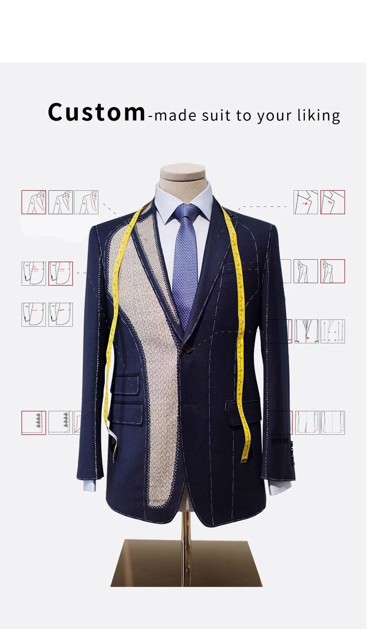 Description Picture 4 of itemClassic Red Double breasted Buckle Collar Men's Casual Suit British Style Elegant Style Spring and Autumn Tailored Suit Coat