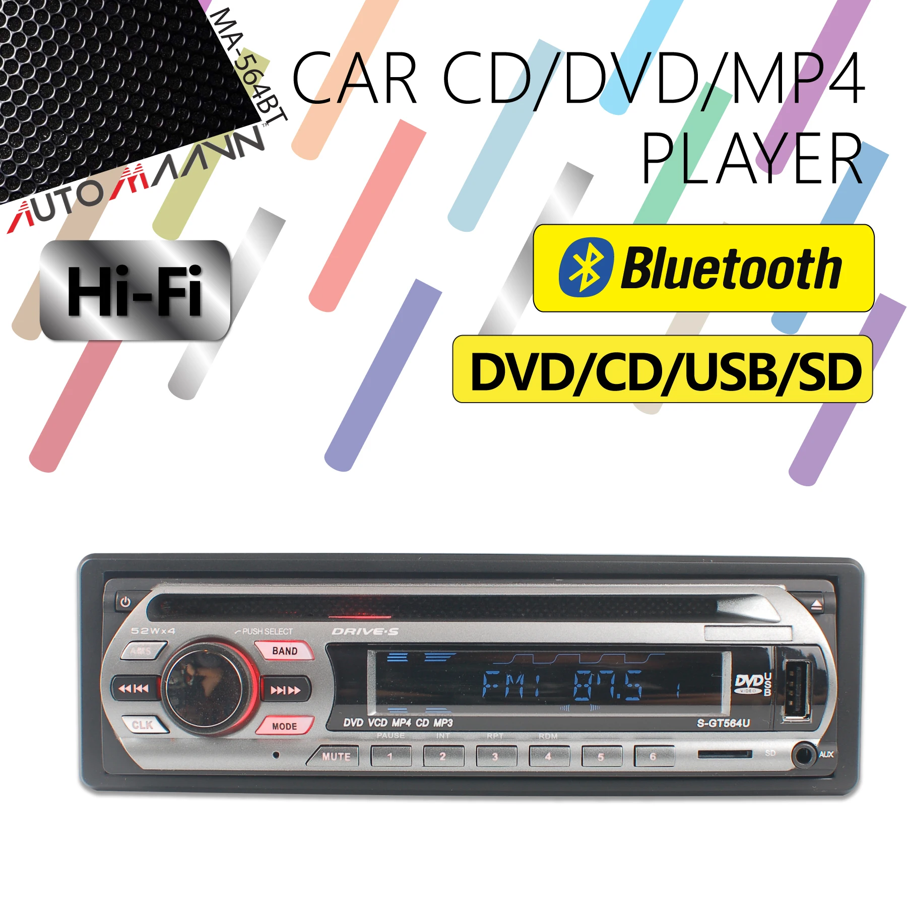 Car CD/DVD USB/TF In Dash Radio Receiver with Bluetooth