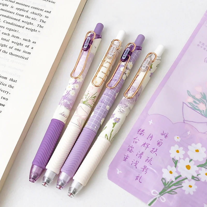 4PCS Sets Daisy Rose Series Gel Pen 0 5MM Ballpoint Pen Black Refill Writing Pen Quick