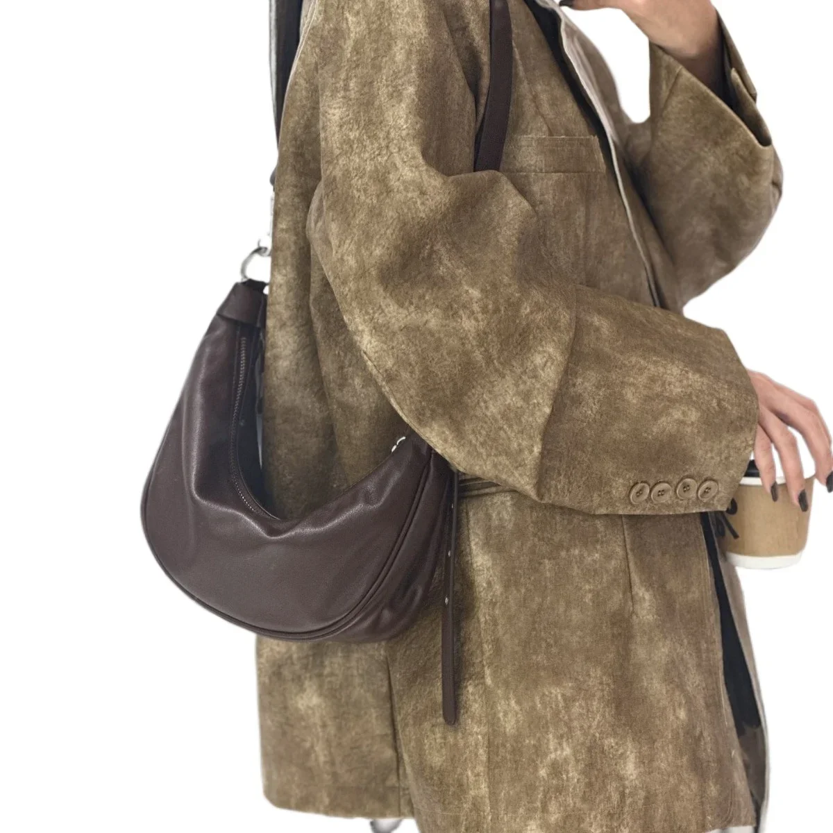 Luxury Vintage Half Moon Shap Flap Bag for Women Natural Soft