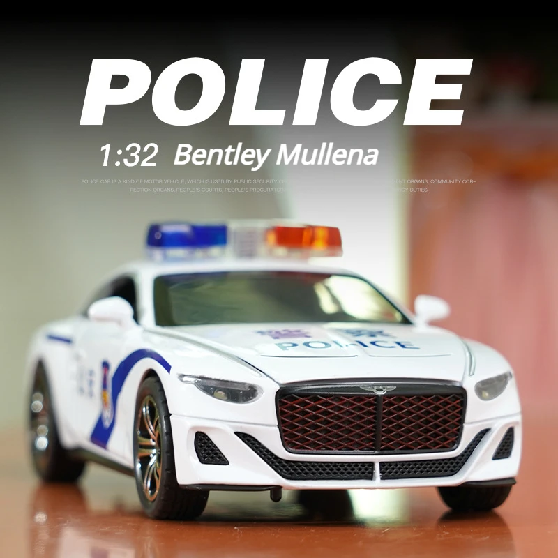 1:32 Bentley Mullena Police Car High Simulation Diecast Metal Alloy Model Car Sound Light Pull Back Collection Kids Toy Gifts