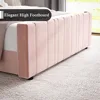 Queen Size Bed Frame, Pink Queen Beds Frames with Vertical Channel Tufted Headboard, Soft Velvet Upholstered Bed Frame 6