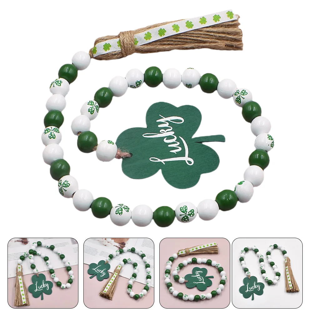 

St Patrick'S Day Wood Beads Garland With Tassels Hanging Shamrock Decoration Saint Patrick'S Day Party Home Office Decorative