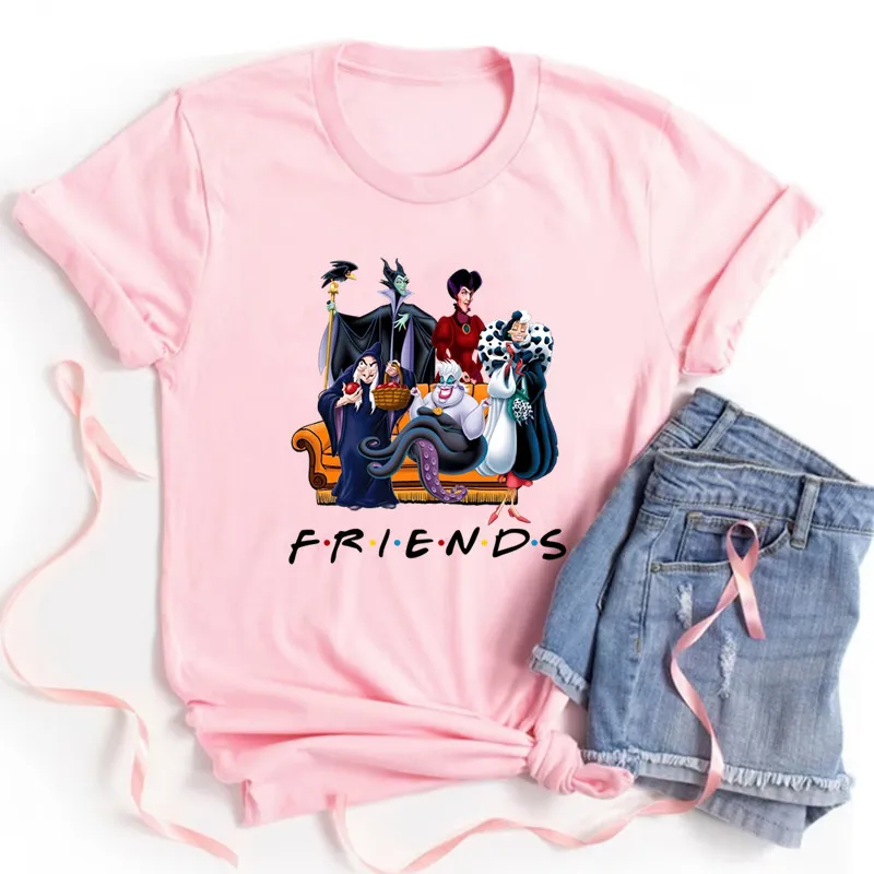thumbnail image 1 of Camiseta de dibujos animados de Disney para mujer, ropa informal de manga corta, transpirable, con estampado de villanos y reina, para verano, 1 of 5
