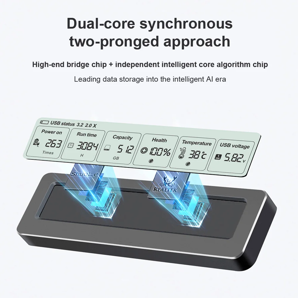 스마트 디지털 디스플레이 M.2 하드 디스크 박스 2280 NVME PCI-E 고속 USB C 3.2 메탈 방열 솔리드 모바일 하드 디스크 박스