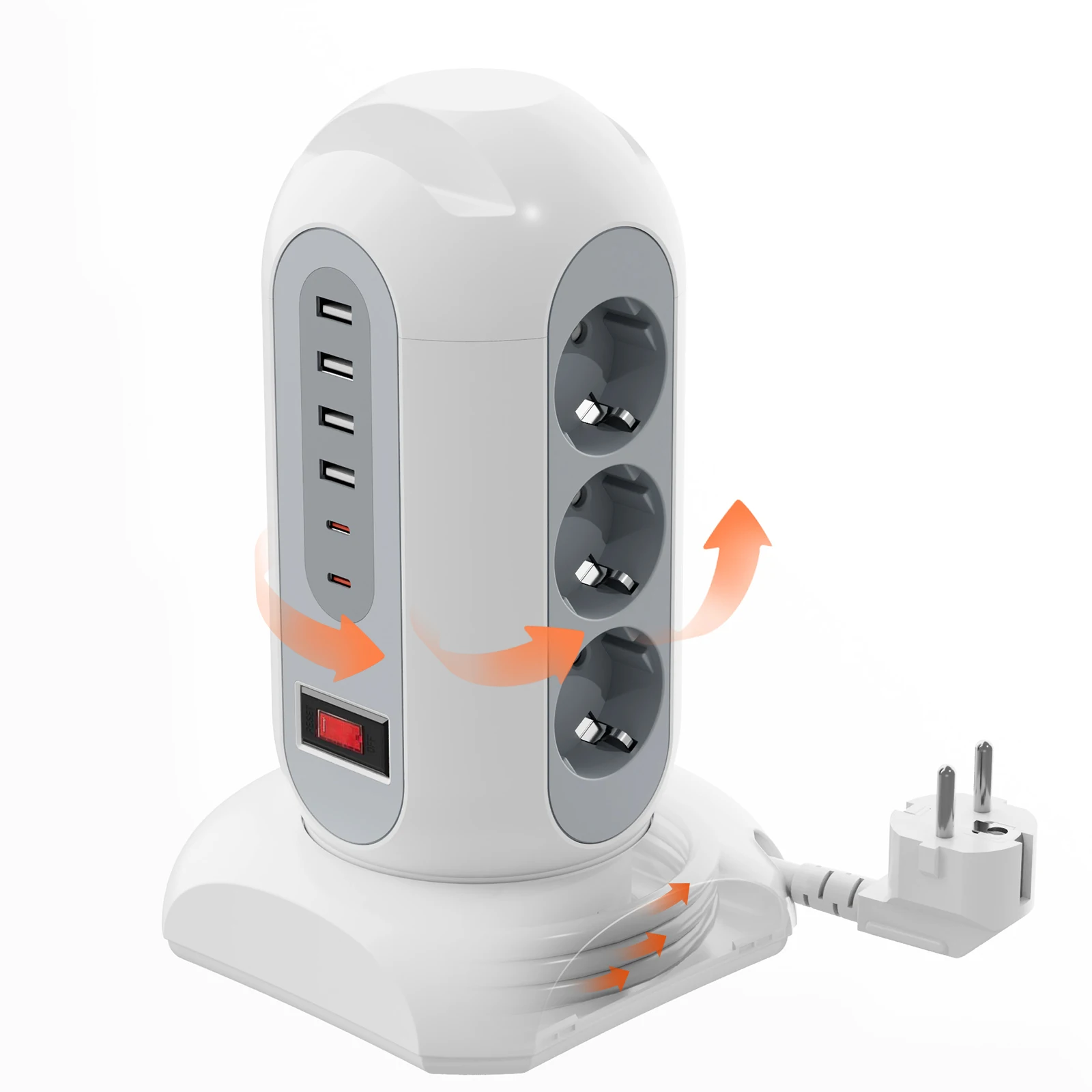 Eu Plug 9 Ac 1.65m Extension Cord Multitap Power Strip European Standard Outlet Network Filter with USB C Ports Charging