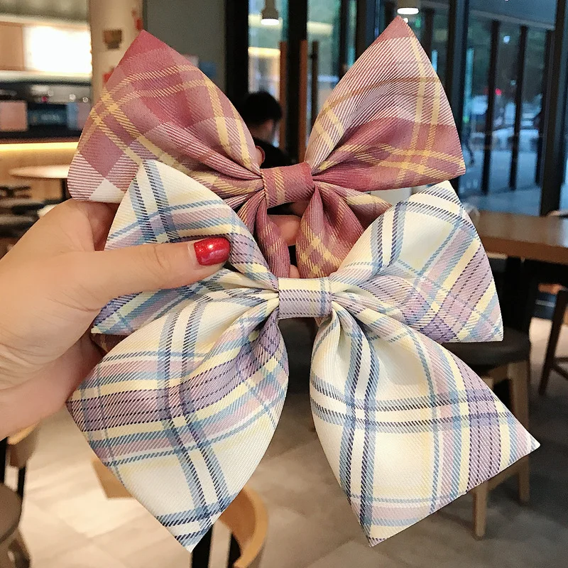 새로운 여자 여자 달콤한 격자 무늬 활 머리핀 인쇄 활 머리핀 리본 머리핀 오리 부리 클립 모자 헤어 액세서리, 2023