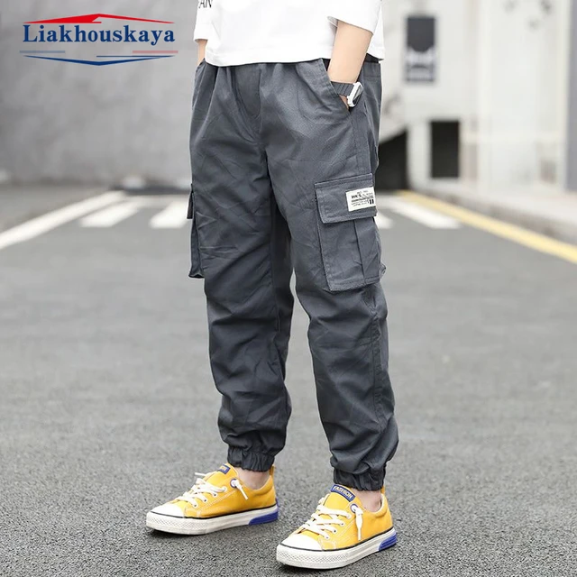 Kids Boys Cargo Pants Elastic Waistband Trousers Athletic Sweatpants Loose  | eBay