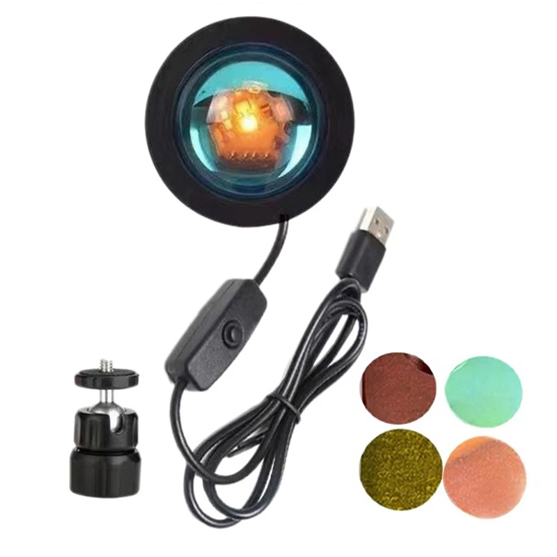 

New 4 In 1 Sunset Lamp Projection Atmosphere LED Night Light,USB Projector 360 Degree Photography Lamp For Home Room Studio