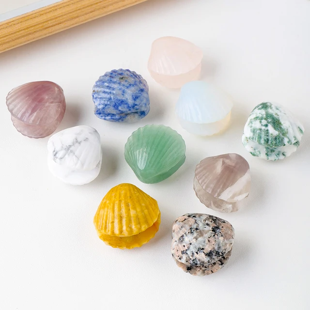 Aranyos 1 Db Természetes Drágakő Kvarc Kézzel Faragott Csiszolt Kagyló Kézműves Szobor Kristály Figura Díszes Dekoráció - Image 3