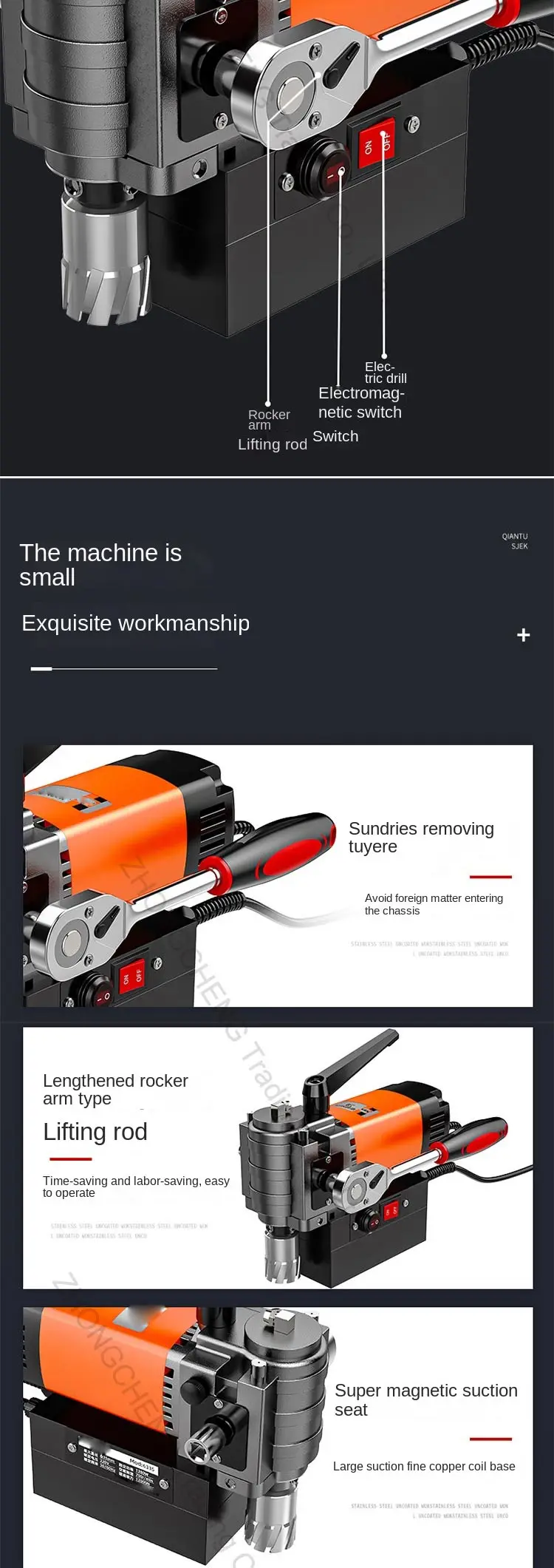 Magnetic Base Drill Iron Suction  High Altitude Drilling Machine Horizontal Benc